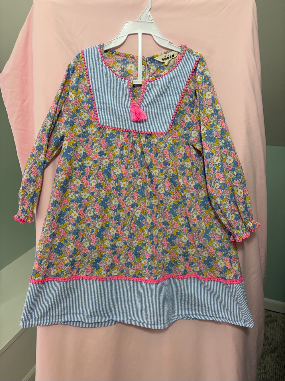 Mini Boden Floral Tassel Tunic Dress with Contrast Yoke girls size 8/9 Y